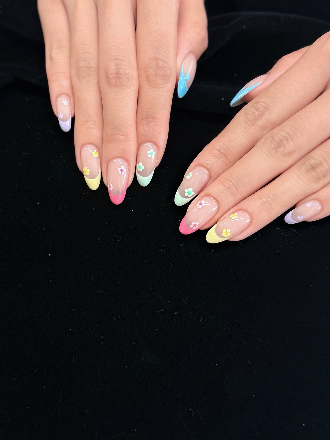 Pastel rainbow French Gel-X at L2 Nail Salon Mountain View