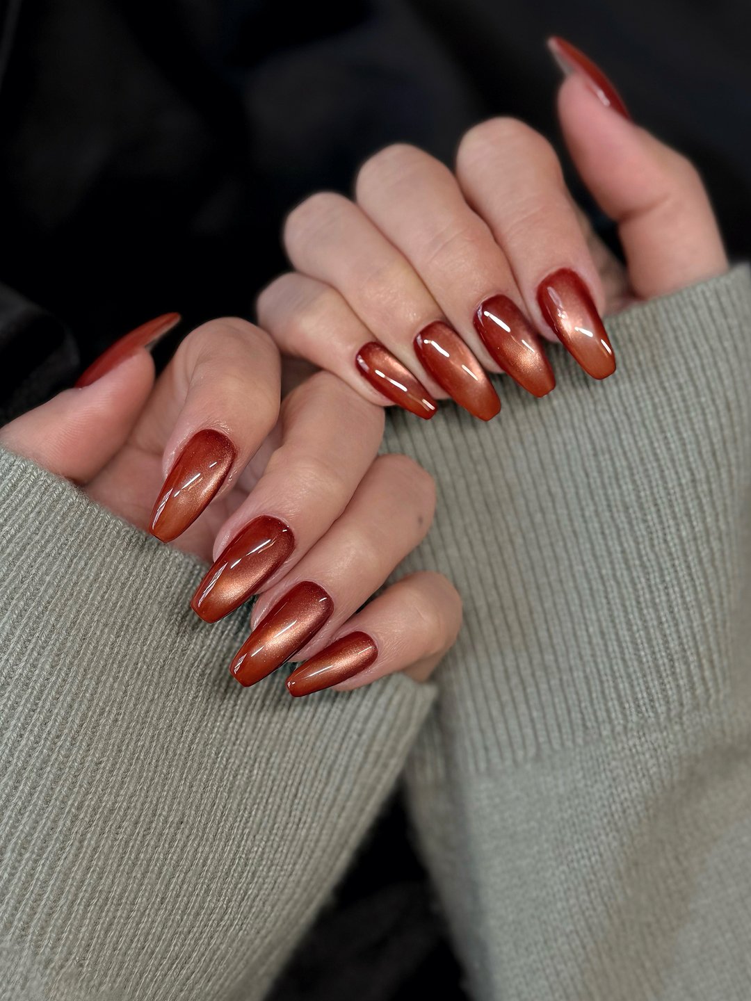 Mirror chrome Gel-X in copper and amber at L2 Nail Salon Mountain View
