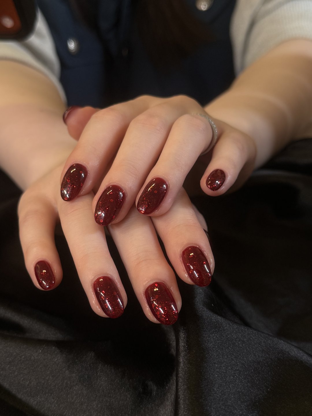 Glossy ruby red gel manicure at L2 Nail Salon Mountain View