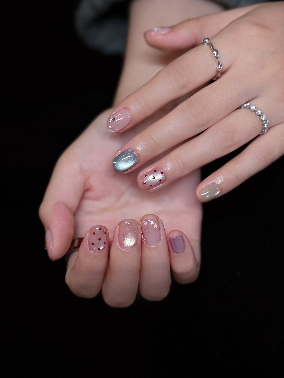 Modern minimalist silver chrome accent manicure at L2 Nail Salon Mountain View