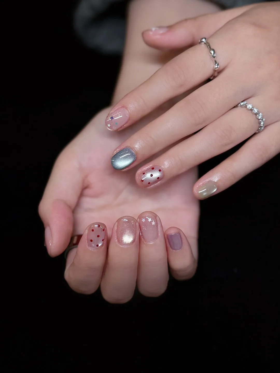 Modern minimalist silver chrome accent manicure at L2 Nail Salon Mountain View