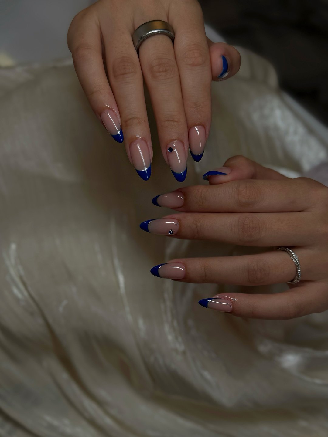 Navy almond French Gel-X at L2 Nail Salon Mountain View