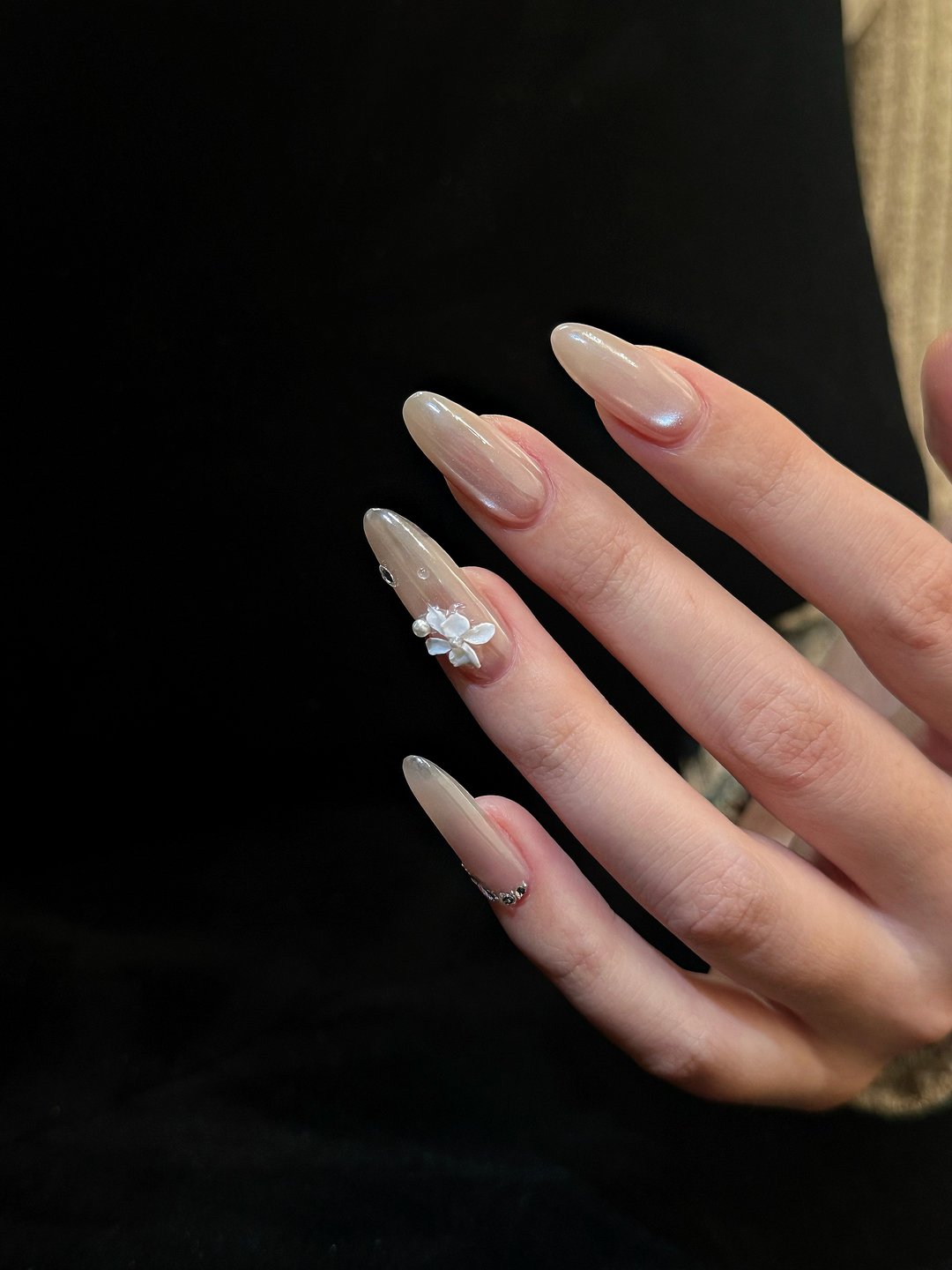Pearl Gel-X with 3D floral accent at L2 Nail Salon Mountain View